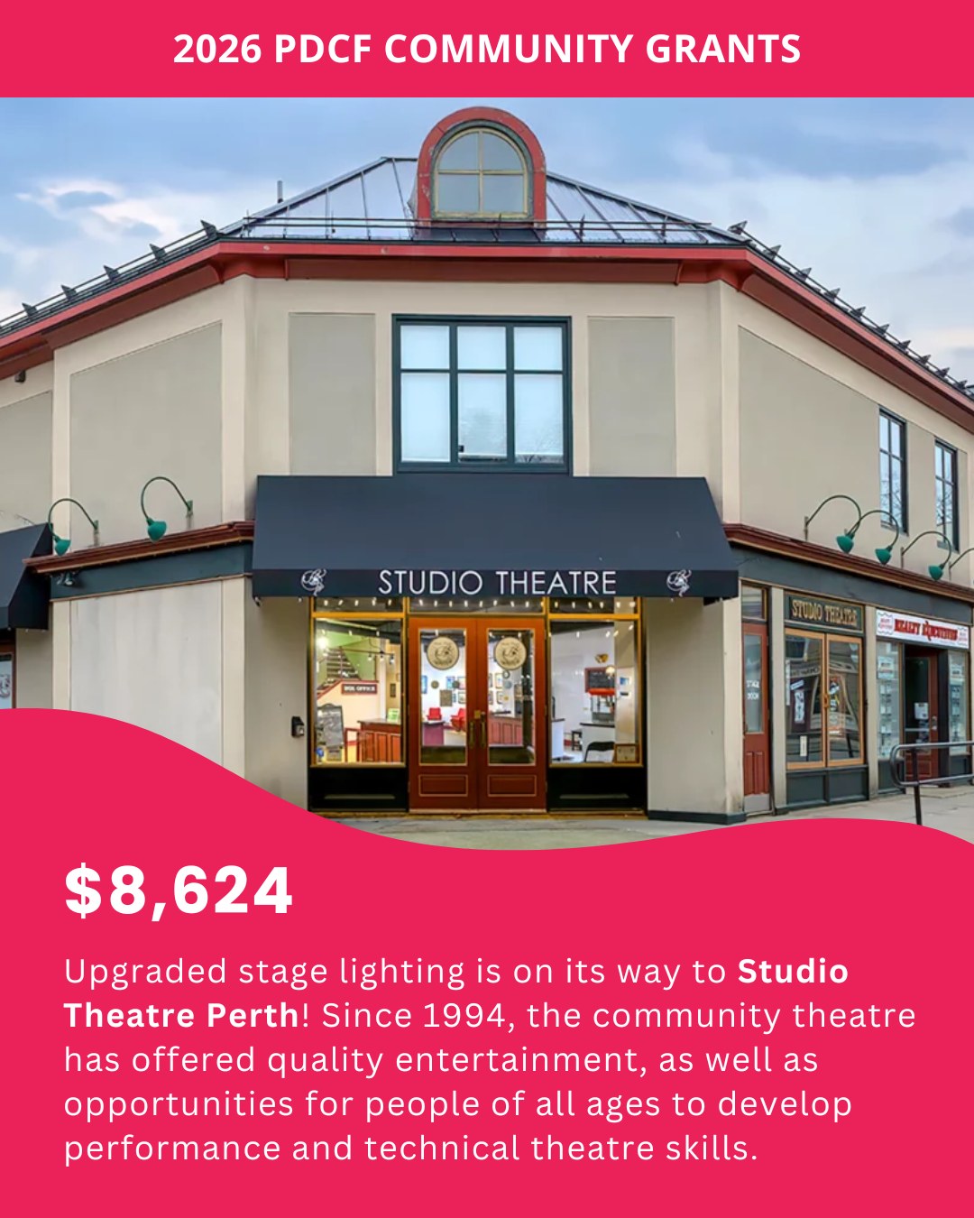 Upgraded stage lightening is on its way to Studio Theatre Perth! Since 1994, the community theatre has offered quality entertainment, as well as opportunities for people of all ages to develop performance and technical theatre skills.
Tickets for their latest production, "Blood Brothers" are on sale now at @ticketspleasefromthehumm
PDCF Community Grants are supported by the PDCF Community Granting Fund. Consider making a donation today at www.pdcf.ca/donate. Learn more about all our 2026 grant recipients via the link in our bio 🔗