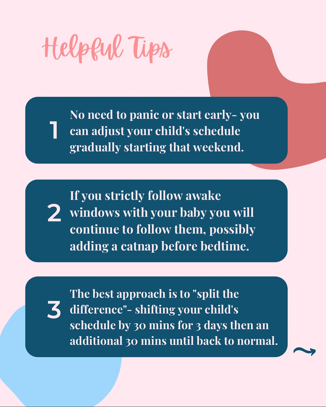 📢 Daylight Savings Reminder! We “Fall Back” Sunday, November 2nd!
Yes, it’s that dreaded time of year where we gain an hour of sleep, but…
If you’re a parent, your child most likely won’t sleep that extra hour which can mean an extra early morning 🥱
Stay calm and keep reading!
⏰ No need to start early, just start Sunday morning of DST. Change the clocks once you wake up for the day.
My advice is to “split the difference”, adjust by 30 minutes for 3 days and then on day 4 go back to the normal time. In about a week your child will be back on track.
Now of course this strategy depends on the age of your child. For younger babies, just keep following awake windows.
Still confused about “falling back”? I’ve got you covered!
I’ll be sharing a blog post with sample schedules as well as on my stories, so be on the lookout for that!
Want my FREE Guide to “Falling Back”? Make sure you’re following me @happilyeveraftersleep then comment “Fall Back” and I’ll send you the direct link!
