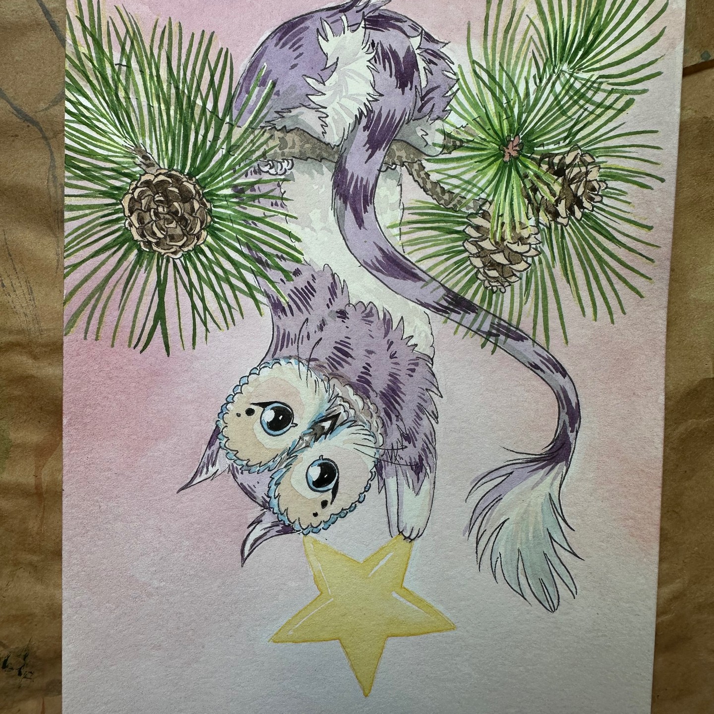 A curious little someone to brighten your holidays! #artwork #watercolor #fantasyart #holidayart