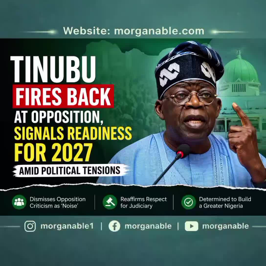 Tinubu Signals 2027 Ambition Amid Political Tensions President Bola Ahmed Tinubu has declared readiness for the 2027 elections, dismissing opposition voices as insignificant. Addressing APC stakeholders, he called for unity and stressed the importance of upholding democratic institutions. With the ADC raising concerns over a one-party state, Tinubu’s response underscores his confidence and determination. #NigeriaPolitics #Tinubu #BreakingNews #2027 #APC Tinubu Signals 2027 Ambition Amid Political Tensions President Bola Ahmed Tinubu has declared readiness for the 2027 elections, dismissing opposition voices as insignificant. Addressing APC stakeholders, he called for unity and stressed the importance of upholding democratic institutions. With the ADC raising concerns over a one-party state, Tinubu’s response underscores his confidence and determination. #NigeriaPolitics #Tinubu #BreakingNews #2027 #APC