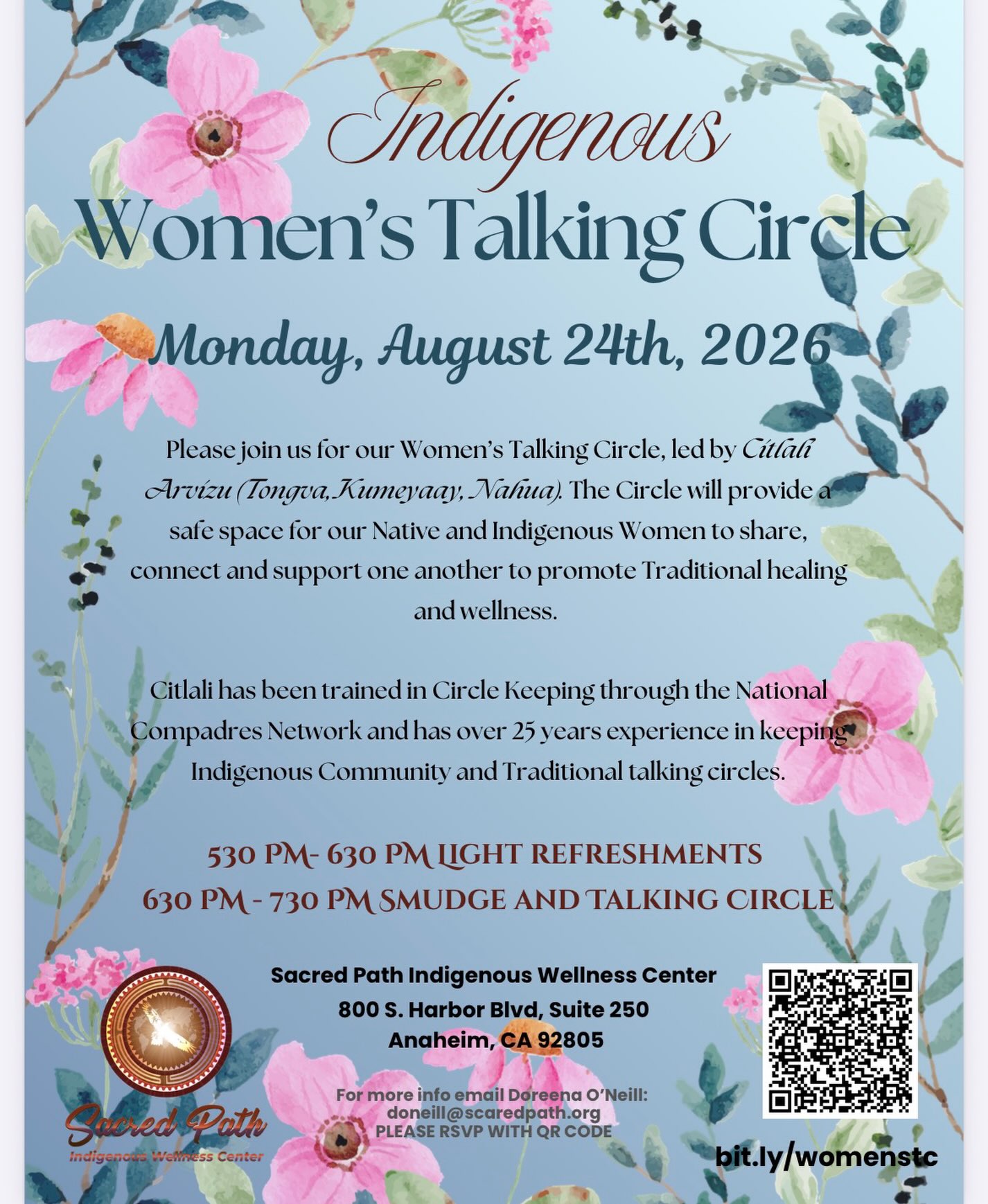 Join us this month for our Women’s Talking Circle! We will be meeting at our Anaheim office on August 24 at 5:30pm.